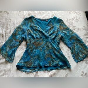 Vintage Silk Sheer Blue Babydoll Top XL Fairycore Whimsical Dainty Mermaidcore